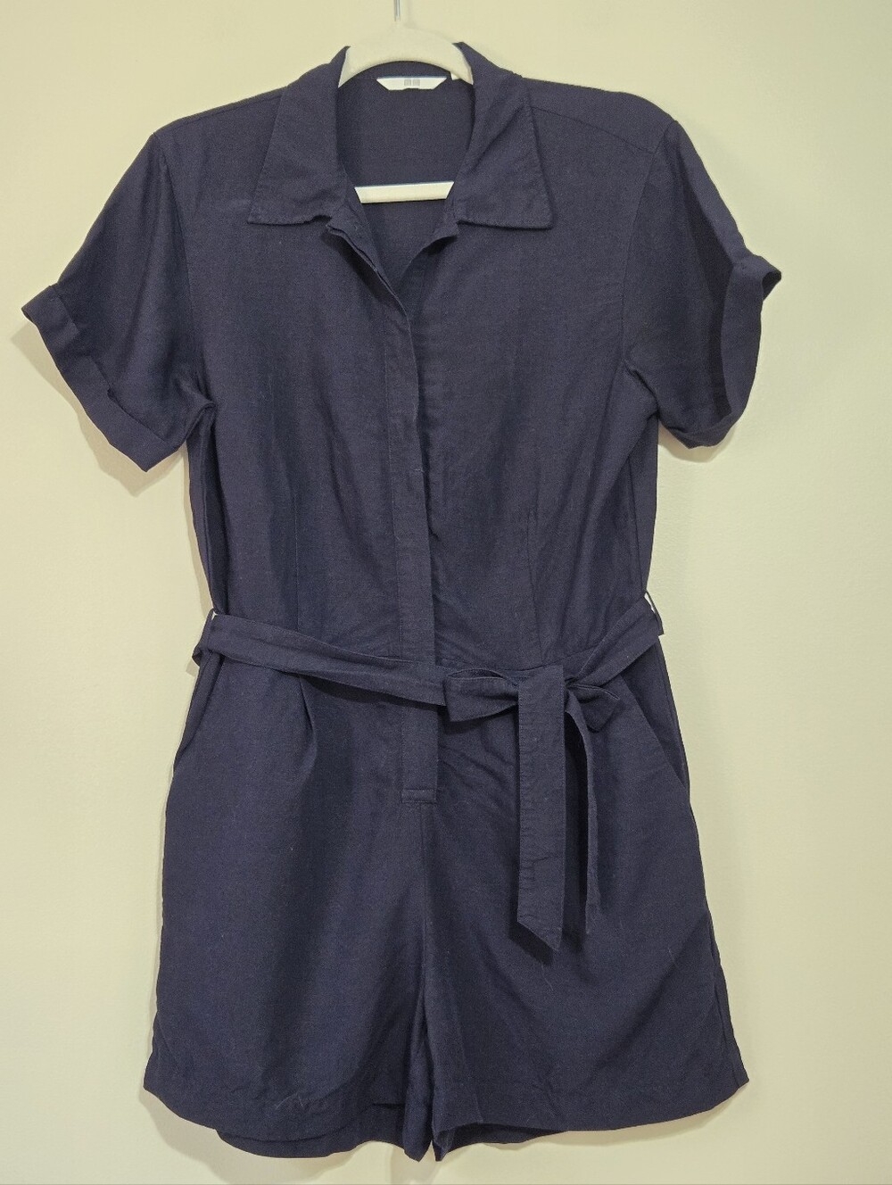 Uniqlo Linen Blend Short Sleeve Romper Blue Size S